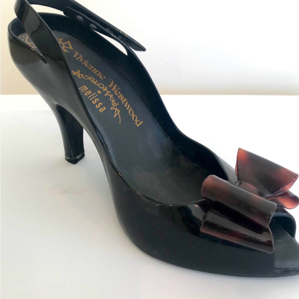 Vintage Vivienne Westwood Black Rubber Shoes with Tortoise Shell bows